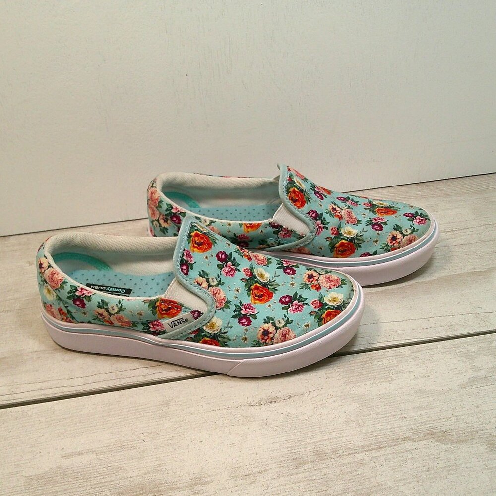 Vans Girls Garden Floral Comfycush Blue Classic Slip-on Size 2.5 - Picture 8 of 12
